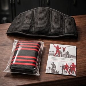 Men's Black and Red Weightlifting Wrist Wraps with Breathable Support Pad